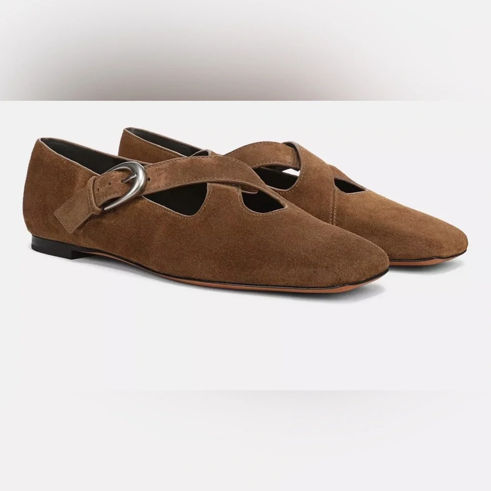 Vince Brown Cici Suede Luxury Women's Crisscross‎ Ballerina Flats